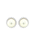 Halo Pearl And Diamond Stud Earrings In 18k Yellow Gold.