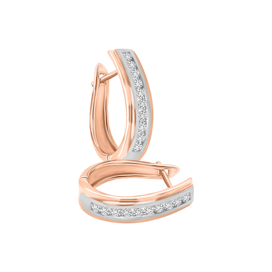 Diamond Huggie, Hoop Fashion Earrings In 18k Rose Gold.