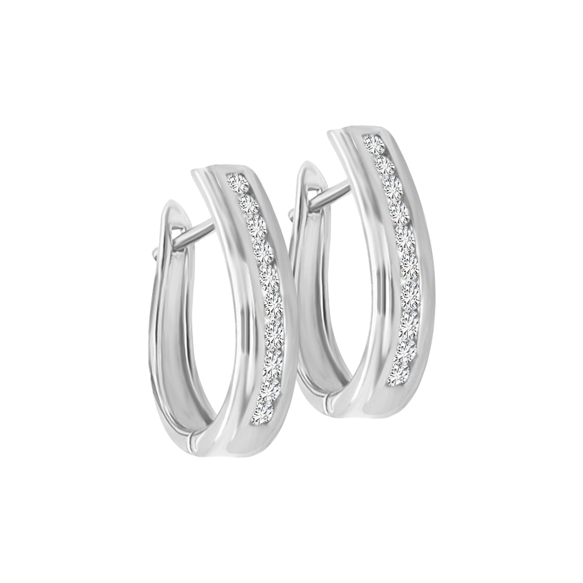 Diamond Huggie, Hoop Fashion Earrings In 18k White Gold.