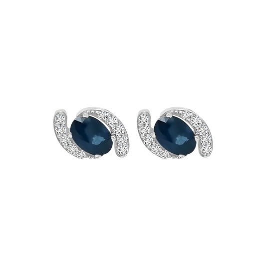 September Birthstone, Blue Sapphire And Diamond Bypass Stud Earrings In 18k White Gold.