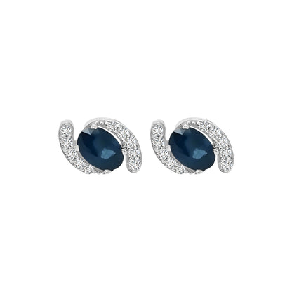 September Birthstone, Blue Sapphire And Diamond Bypass Stud Earrings In 18k White Gold.
