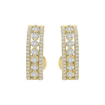 Half Hoop Diamond Earrings In 18k Yellow Gold.