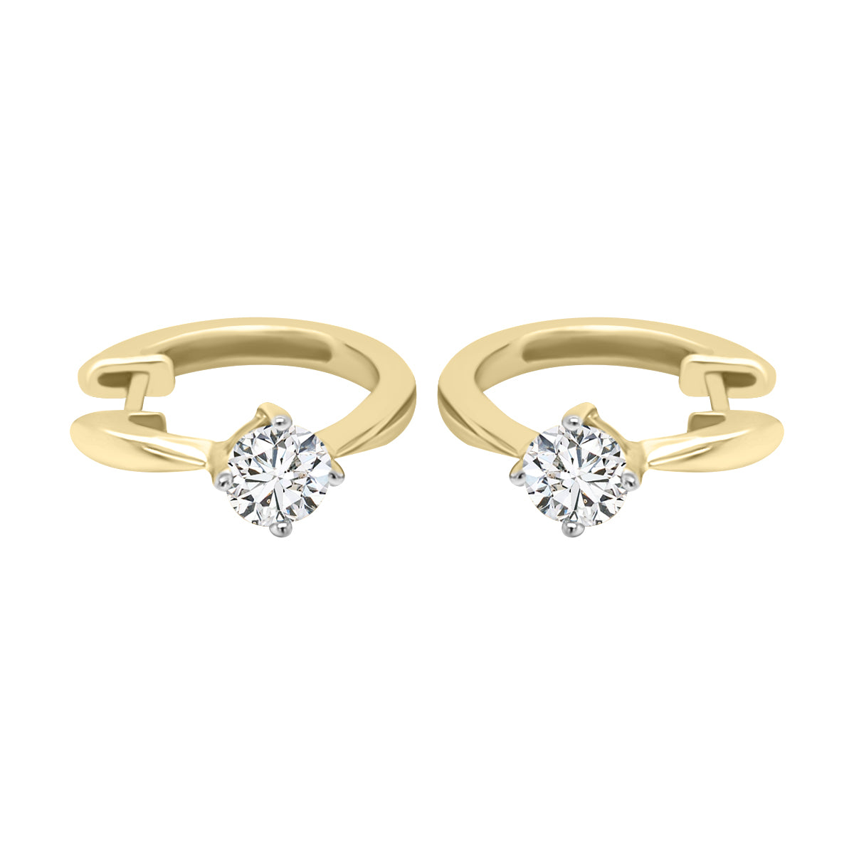 Solitaire Diamond Huggie Hoop Earrings In 18k Yellow Gold.