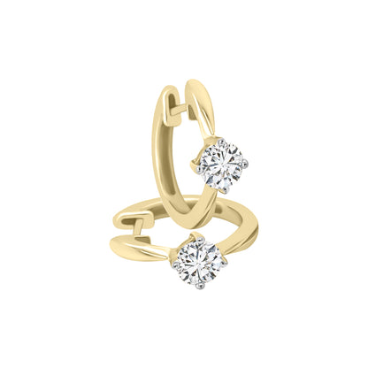 Solitaire Diamond Huggie Hoop Earrings In 18k Yellow Gold.