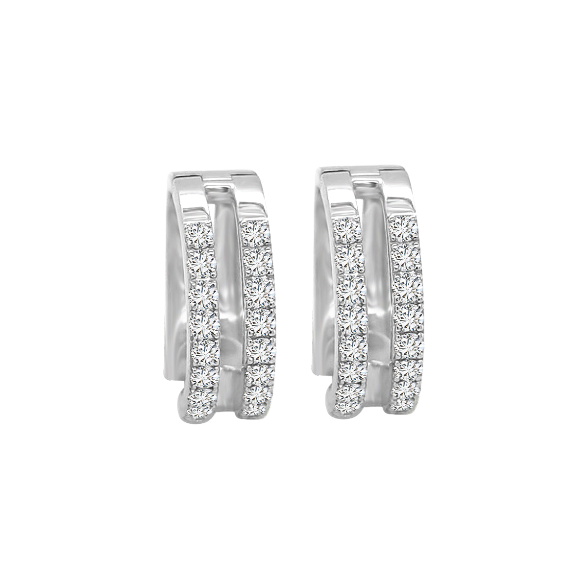 Double Hoop/Row Diamond Earrings In 18k White Gold.