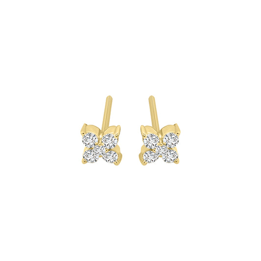 Flower Cluster Diamond Earrings In 18k Yellow Gold.