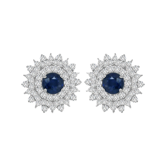 Blue Sapphire And Diamond Cocktail Stud Earrings In 18k White Gold.