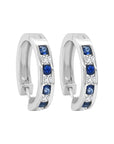 Blue Sapphire And Diamond Hoop Earrings In 18k White Gold.