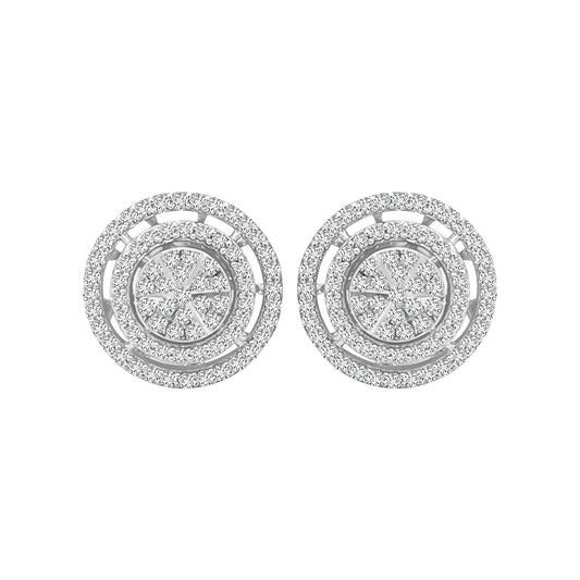 Two Halo Cluster Set Diamond Stud Earrings In 18k White Gold.