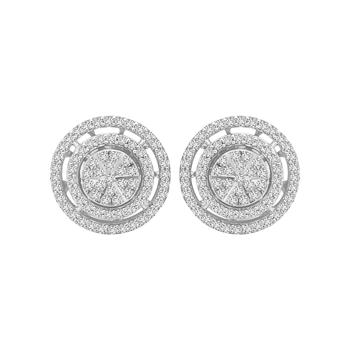 Two Halo Cluster Set Diamond Stud Earrings In 18k White Gold.