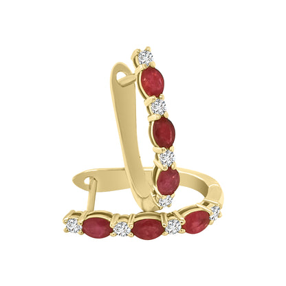 Ruby And Diamond Huggie Hoop Earrings In 18k Yellow Gold.