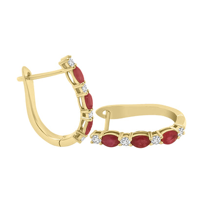 Ruby And Diamond Huggie Hoop Earrings In 18k Yellow Gold.