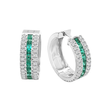 Emerald And Diamond Earrings In 18k White Gold.