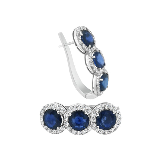 Blue Sapphire And Diamond Earrings In 18k White Gold.