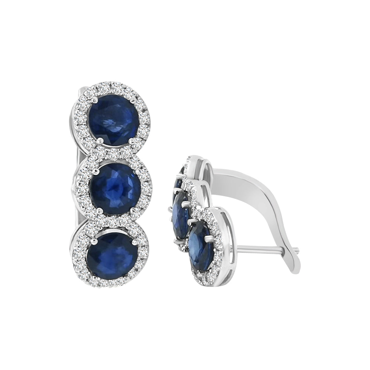 Blue Sapphire And Diamond Earrings In 18k White Gold.
