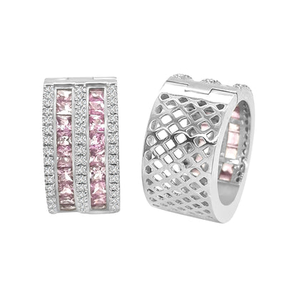 Multiple Row Pink Sapphire And Diamond Hoops In 18k White Gold.