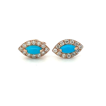 Diamond And Turquoise Stud Earrings In 18k Rose Gold.