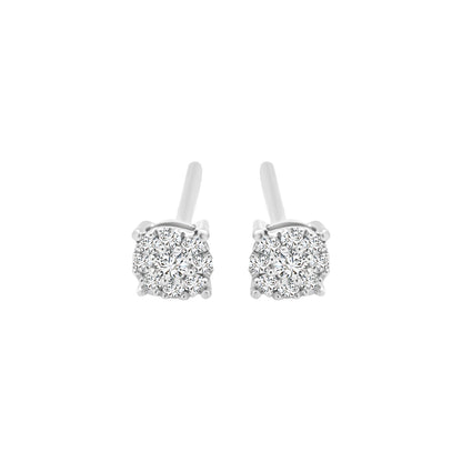Diamond Cluster Stud Earrings In 18k White Gold.