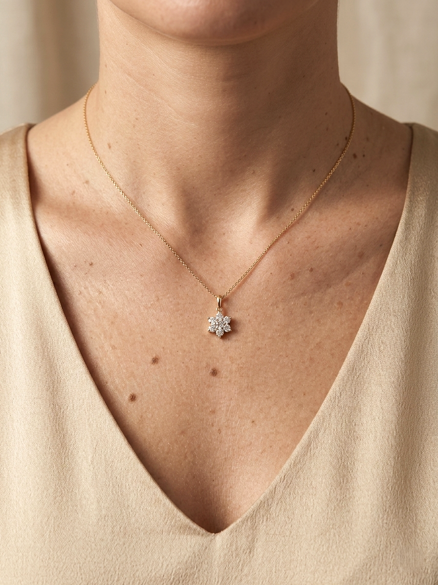 Diamond flower cluster pendant in 18K yellow gold featuring 0.55 carats of diamonds by Emirates Diamonds.