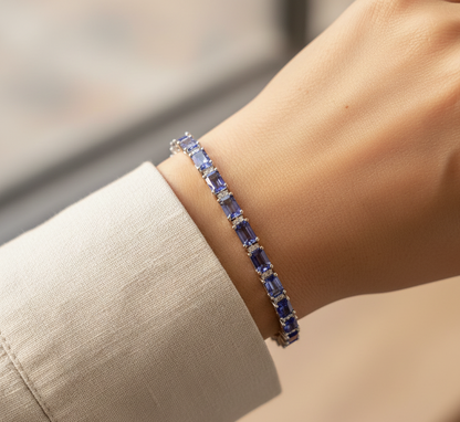 Tanzanite & Diamond Tennis Bracelet in 18K White Gold