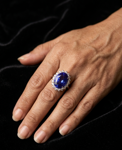 Oval Tanzanite & Diamond Statement Ring in 18K White Gold