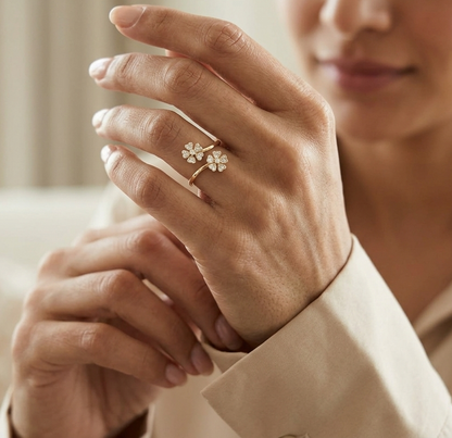 Diamond Floral Open Ring in 18K Yellow Gold