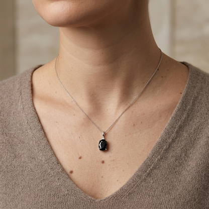 Oval Blue Sapphire & Diamond Pendant In 18K White Gold