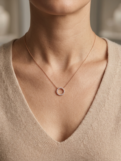 Diamond circle pendant necklace in 18K rose gold with 0.22 carat natural diamonds