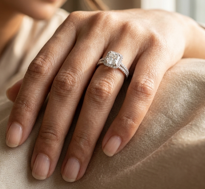 Radiant Cut Diamond Bridal Set In 18K White Gold l 1 Carat Diamond