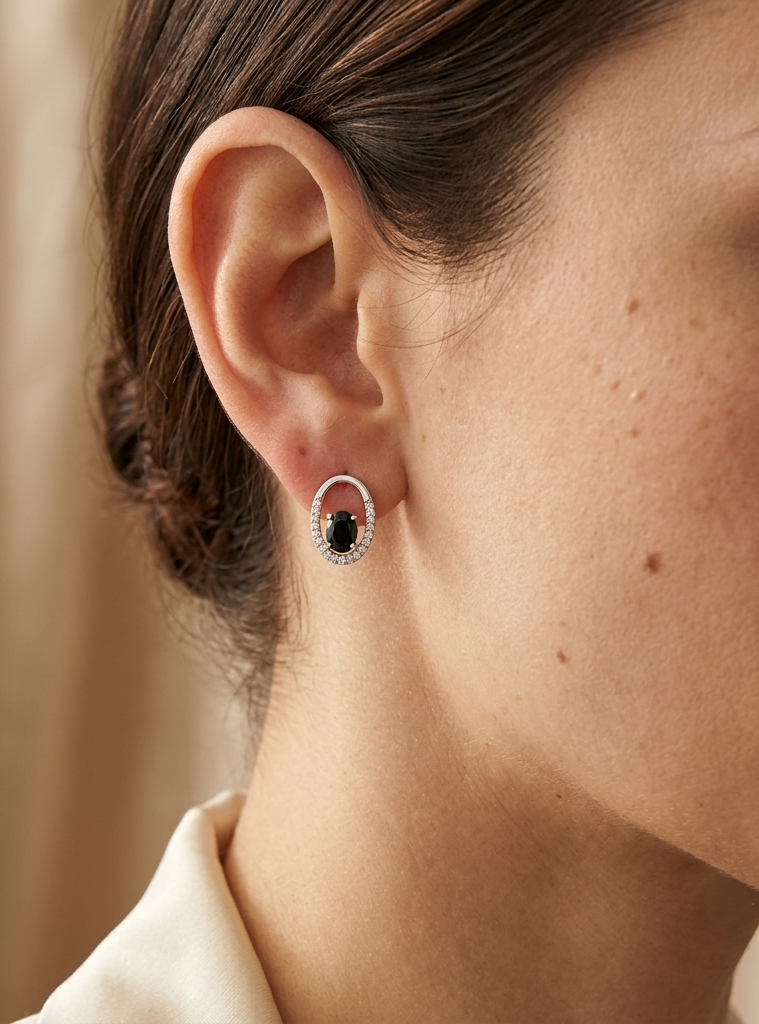 Blue Sapphire Oval Stud Earrings 18K White Gold