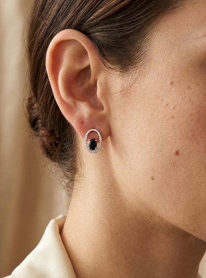 Blue Sapphire Oval Stud Earrings 18K White Gold