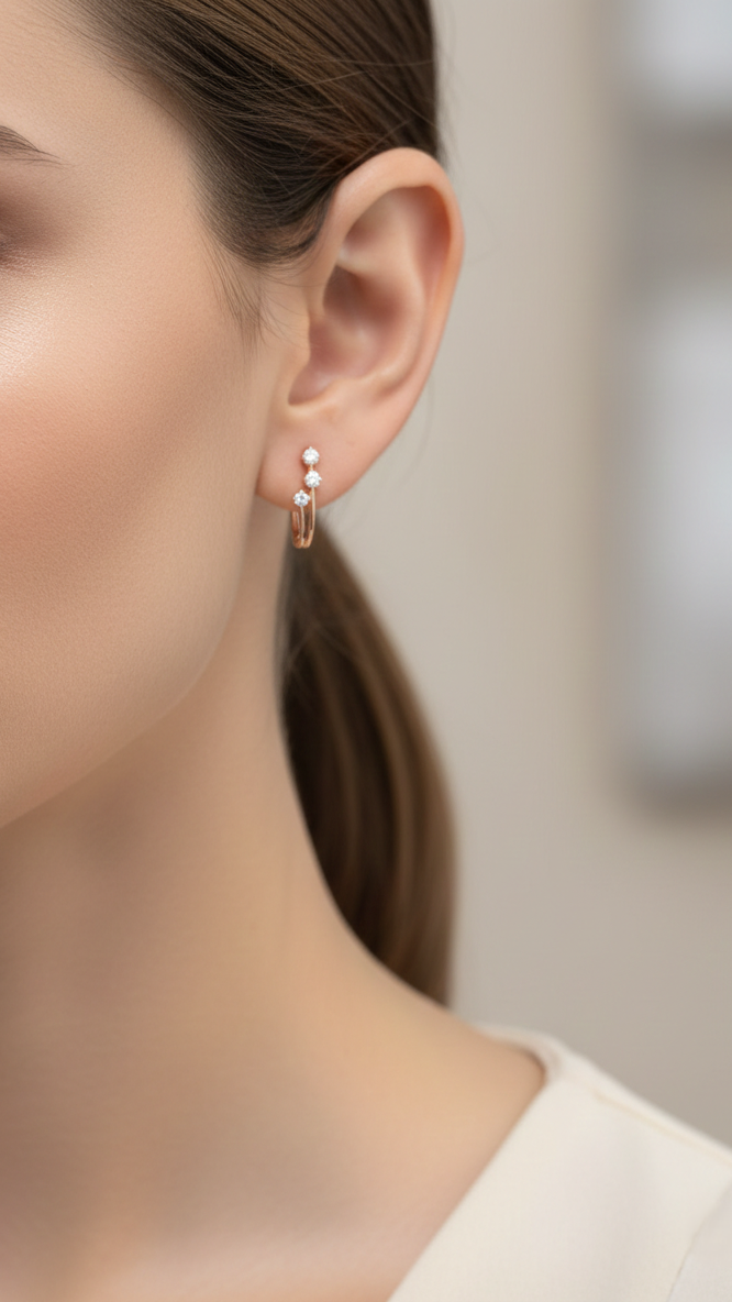 18K Rose Gold Diamond Hoop Earrings – 0.24ct Elegant Minimalist Design