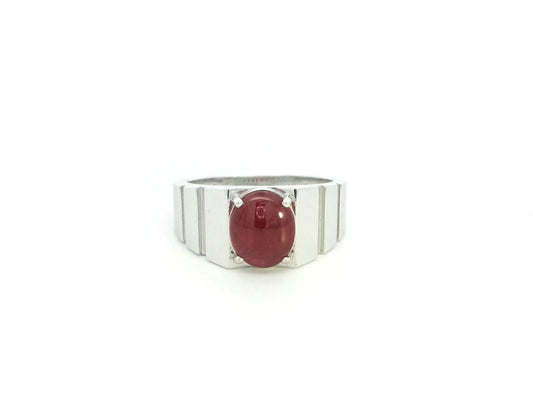3.51ct cabochon ruby men's ring in 18K white gold bold statement design by Emirates Diamonds