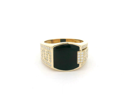 Black onyx and diamond signet ring in 18K yellow gold by Emirates Diamonds