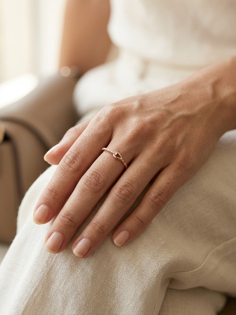 Diamond split shank ring 0.11 carat pavé diamonds in 18K rose gold by Emirates Diamonds