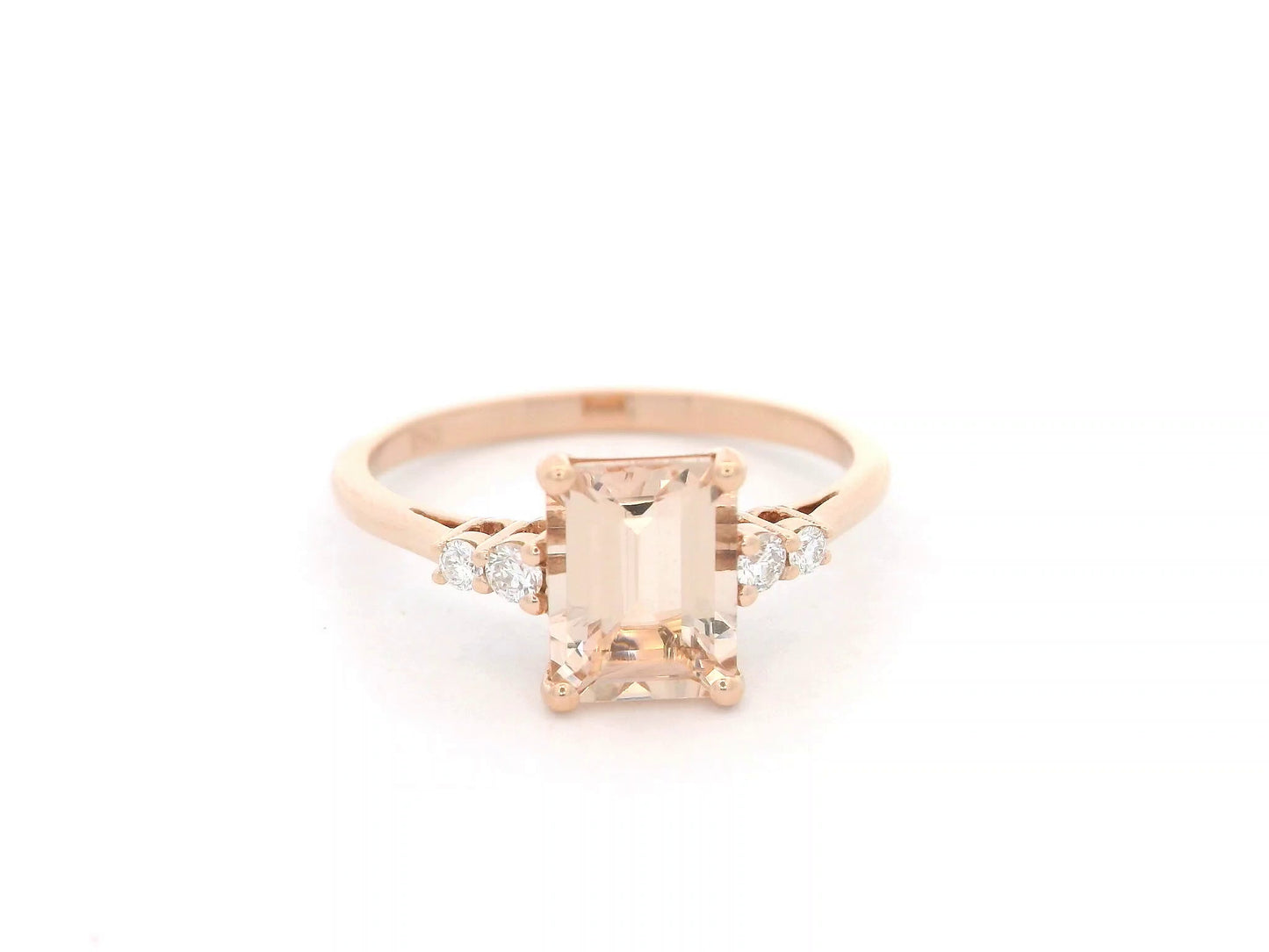 Emerald cut morganite ring 1.43 carat with diamond accents in 18K rose gold by Emirates Diamonds