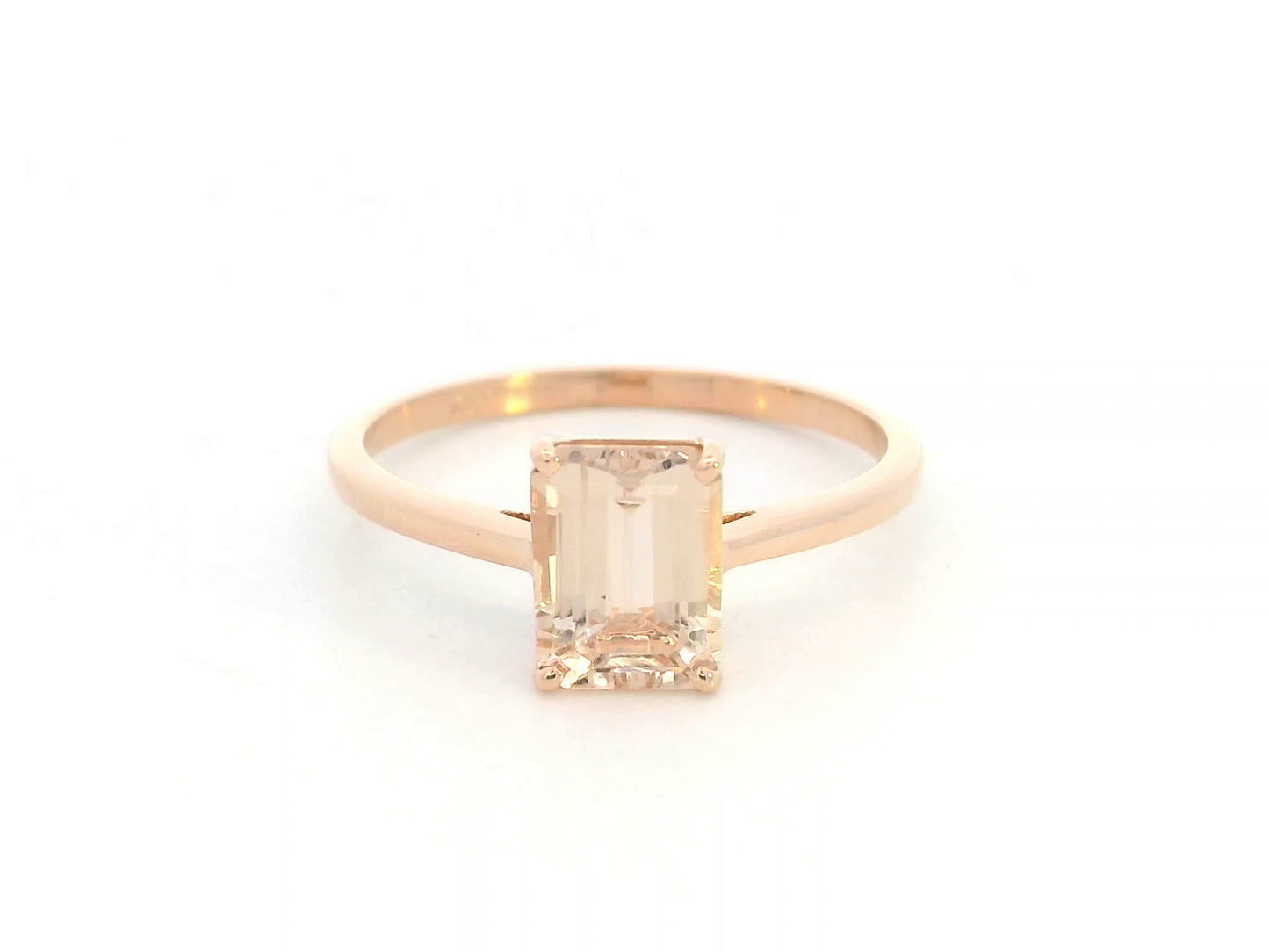 Emerald cut morganite ring 1.36 carat in 18K rose gold by Emirates Diamonds