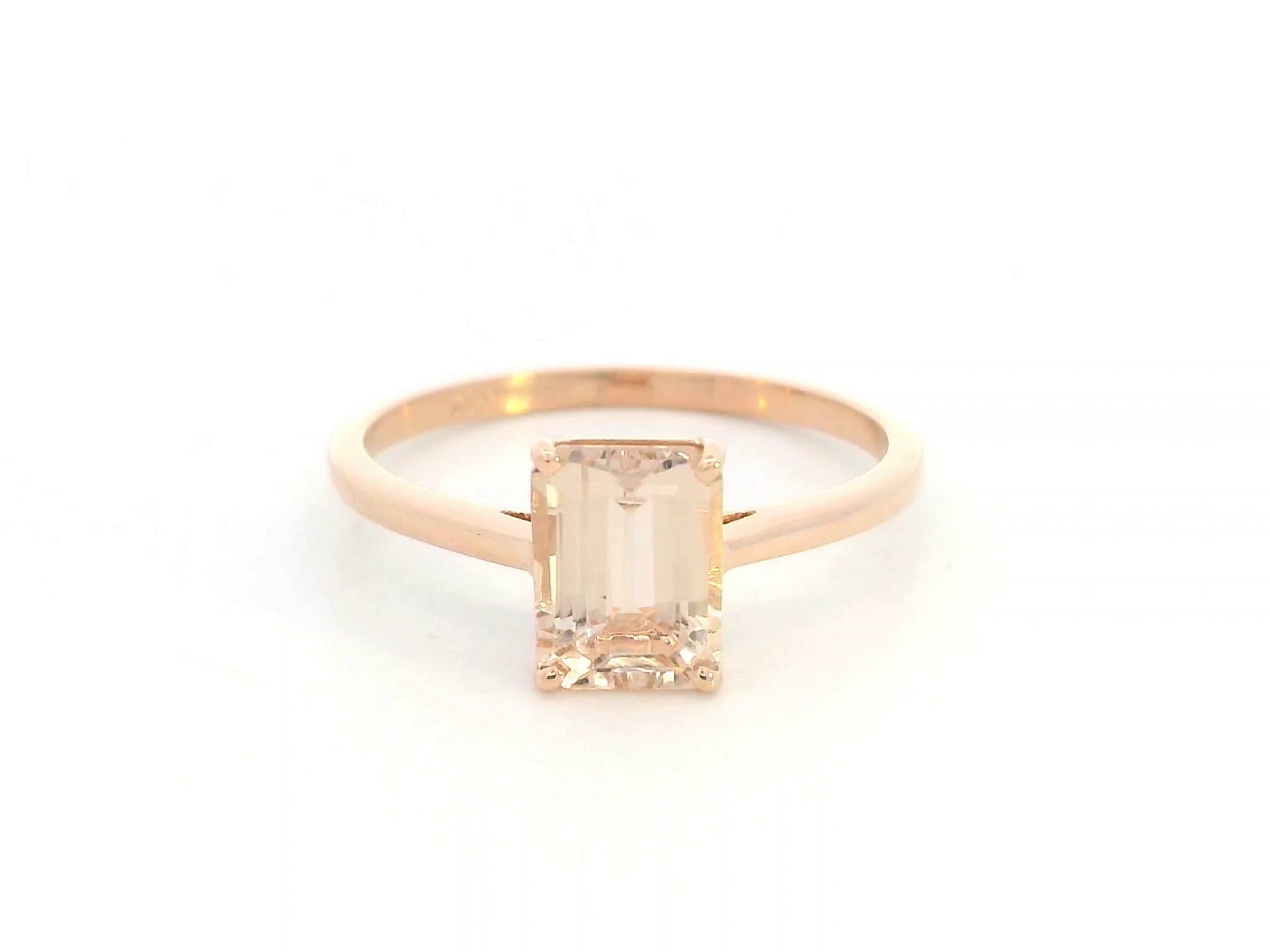 Emerald cut morganite ring 1.36 carat in 18K rose gold by Emirates Diamonds