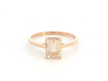 Emerald cut morganite ring 1.36 carat in 18K rose gold by Emirates Diamonds