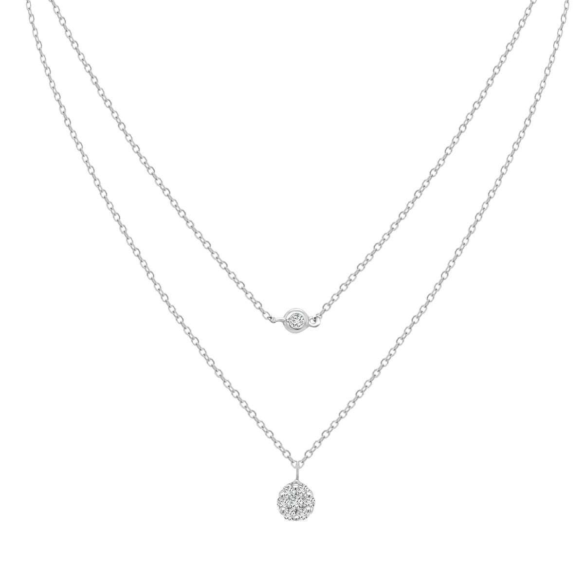 Double Line Diamond Necklace Crafted in 18K White Gold