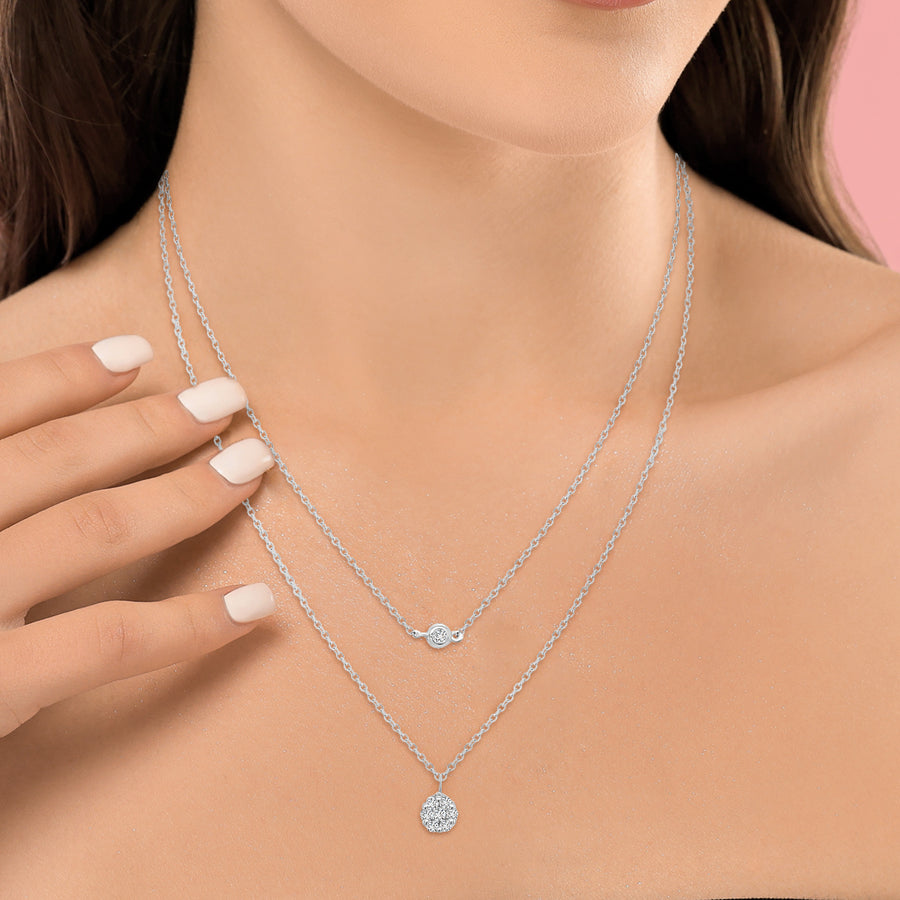Double Line Diamond Necklace Crafted in 18K White Gold