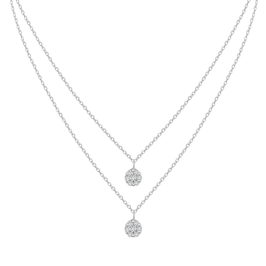 Double Line Diamond Necklace Crafted In 18K White Gold