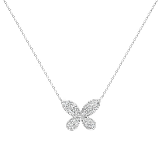 Pave Butterfly Necklace In 18k White Gold.