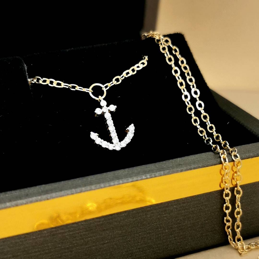 Diamond Anchor Necklace In 18k Yellow Gold.