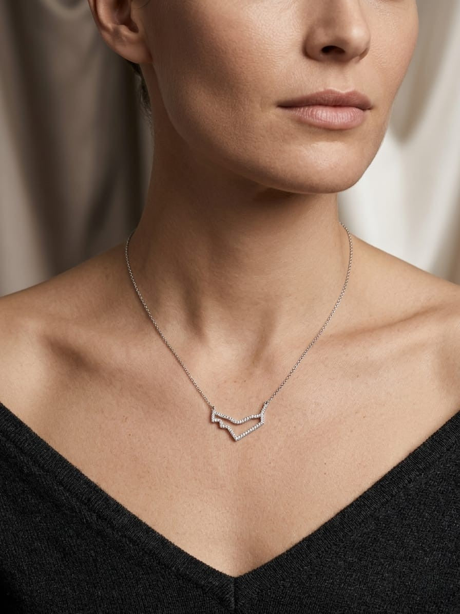 Diamond UAE map necklace in 18K white gold with pavé diamonds