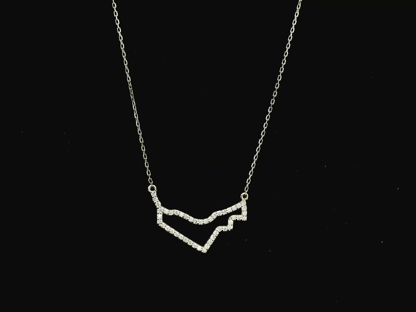 Diamond UAE map necklace in 18K white gold with pavé diamonds