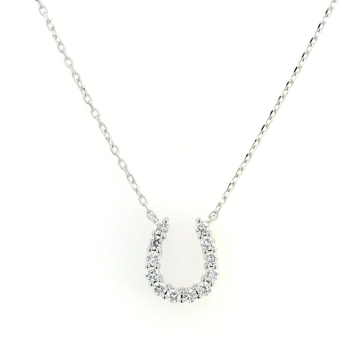 Lucky Horse Shoe Diamond Pendant In 18k White Gold.