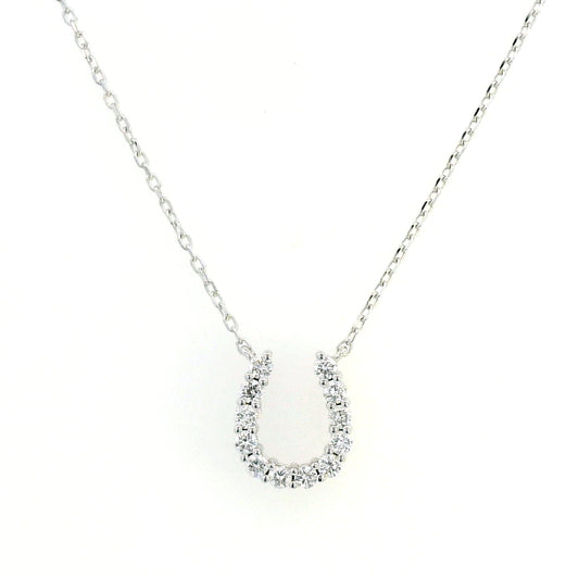 Lucky Horse Shoe Diamond Pendant In 18k White Gold.