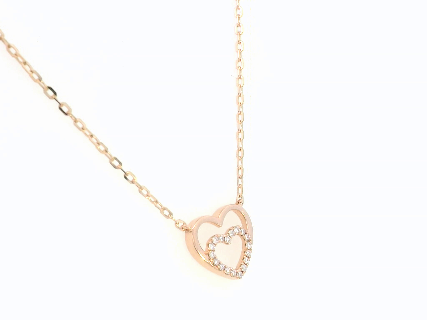 18K Rose Gold Double Heart Diamond Necklace – 0.07 Carats of Brilliant Sparkle