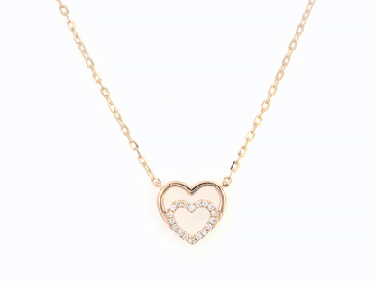 18K Rose Gold Double Heart Diamond Necklace – 0.07 Carats of Brilliant Sparkle